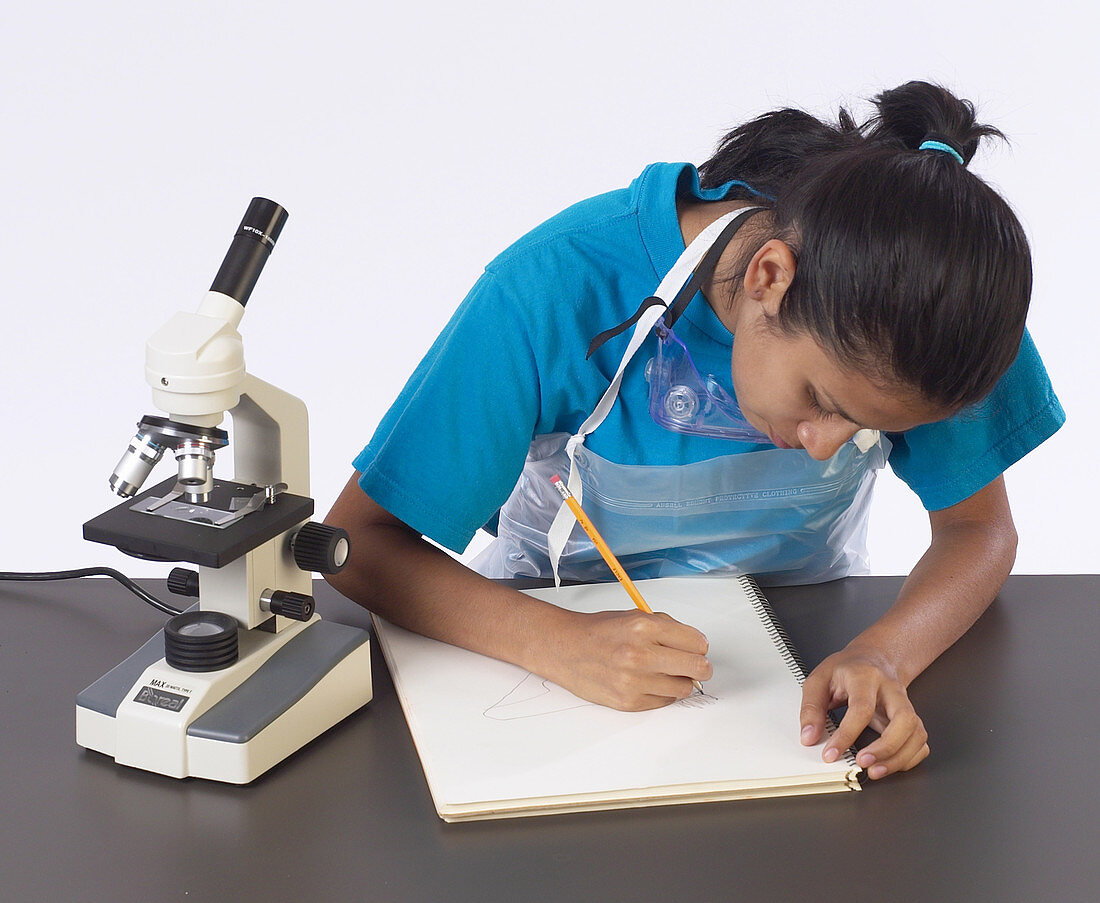 Student Viewing Lichen through Microscope