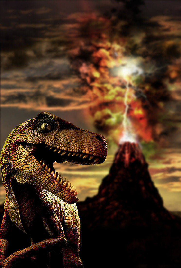 Dinosaur and Volcano,illustration