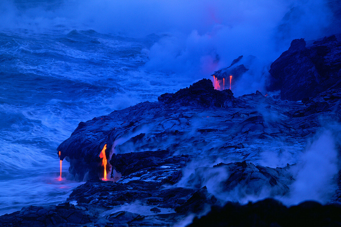 Lava Streams Into the Ocean,Hawaii