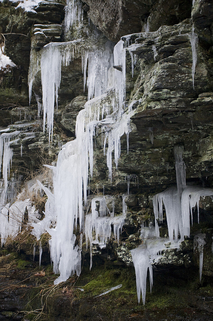 Rock Strata with Icicles