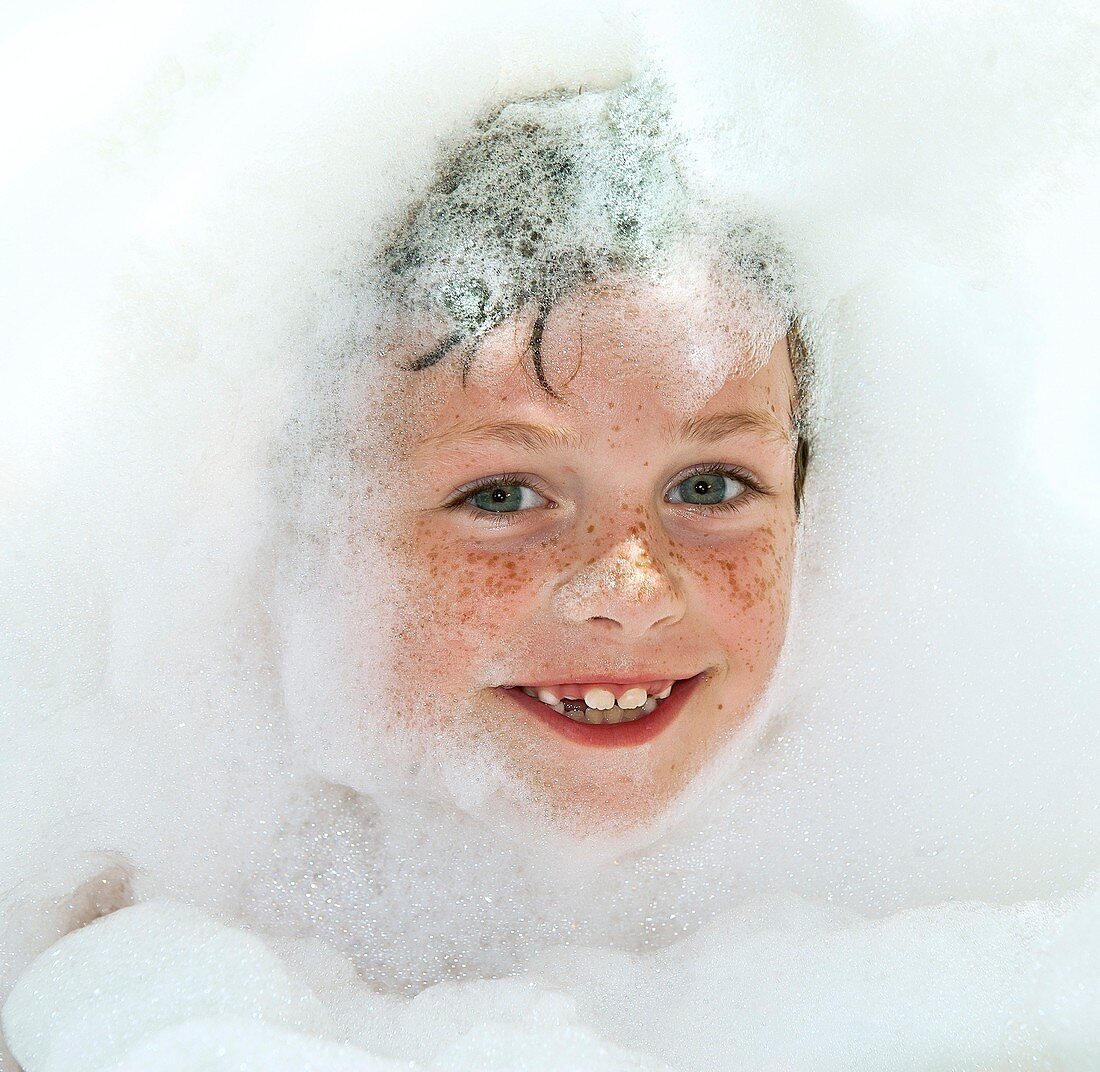 Boy in bubble bath