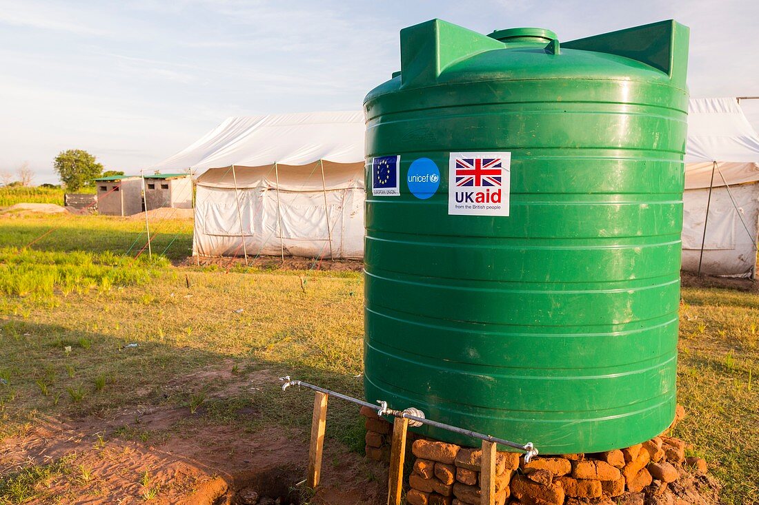 Water tank in refugee camp