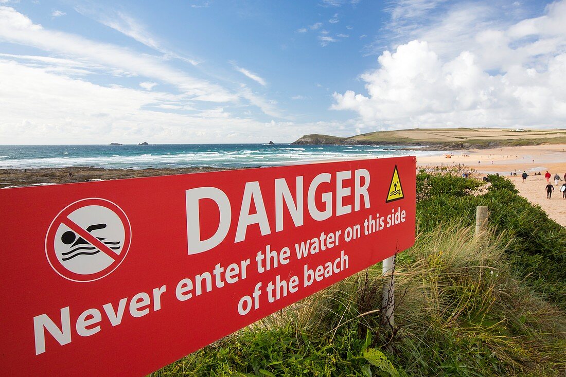 Swimming danger sign,Cornwall,UK