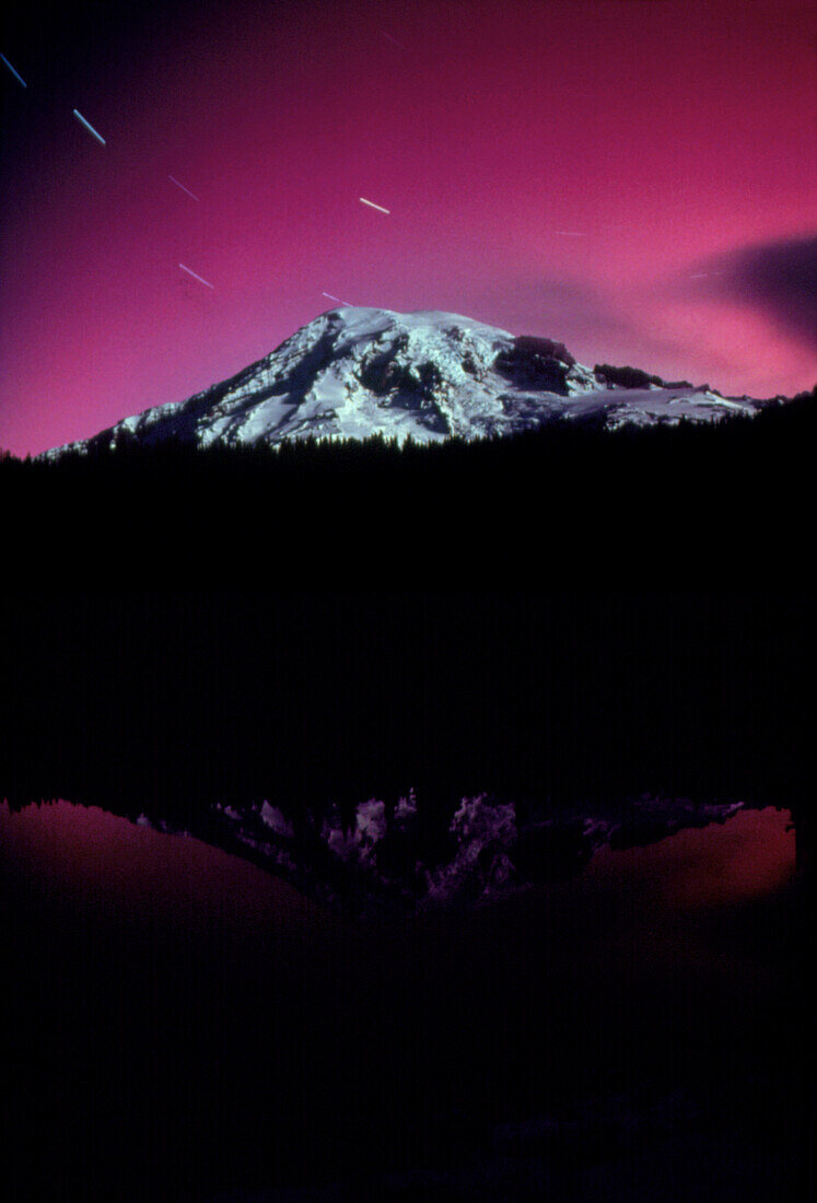 Aurora over volcano
