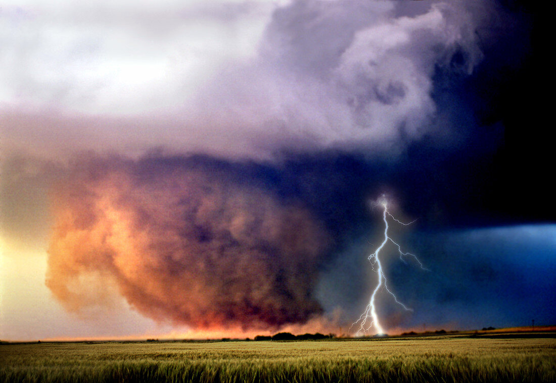 Tornado and Lightning in a Field