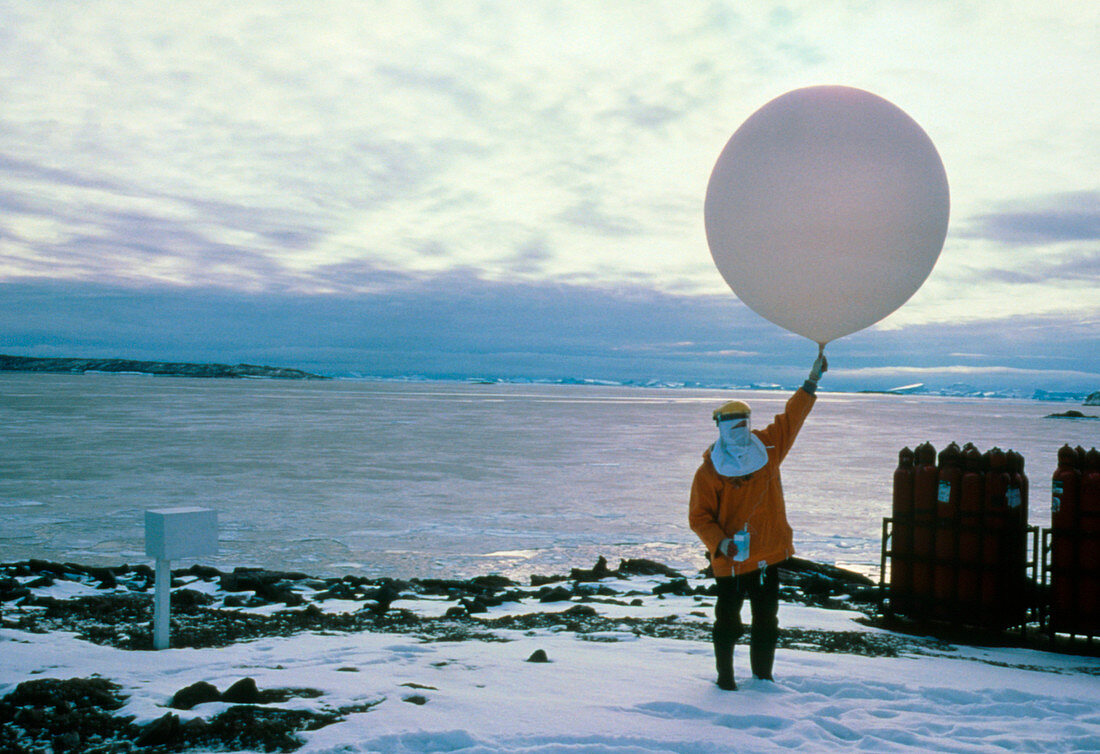 Launch of a weather balloon,Antarctica