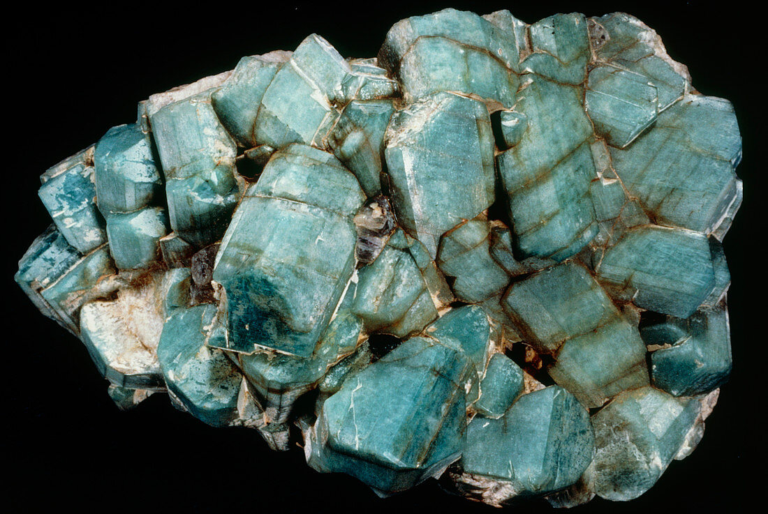 View of blue microcline feldspar crystals