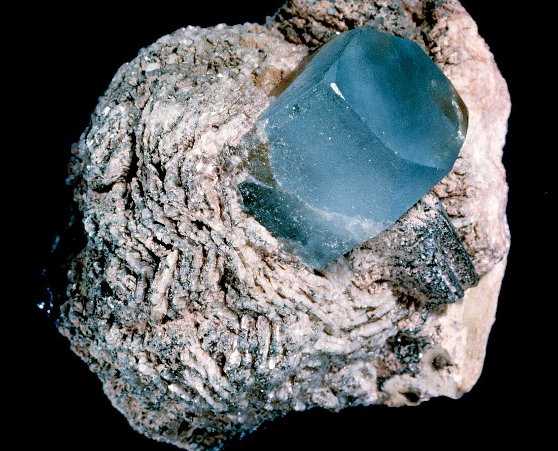 View of blue topaz in celandite