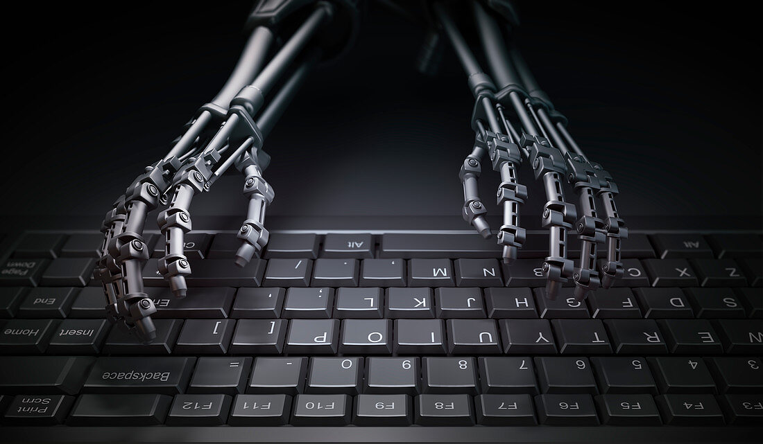 Robotic hands typing,illustration