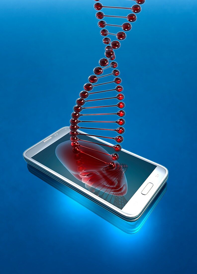 DNA strand and smartphone,illustration