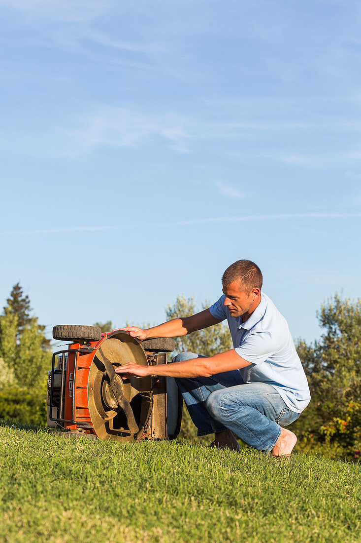 Man using a lawn mower