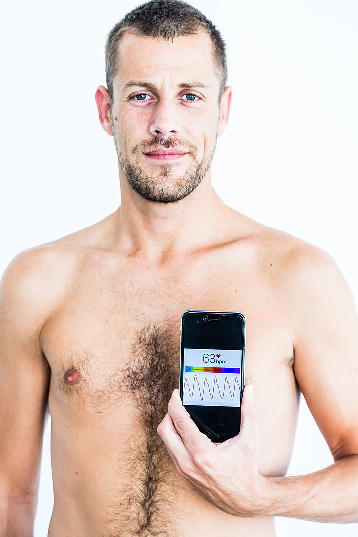 Man using health application on his smartphone
