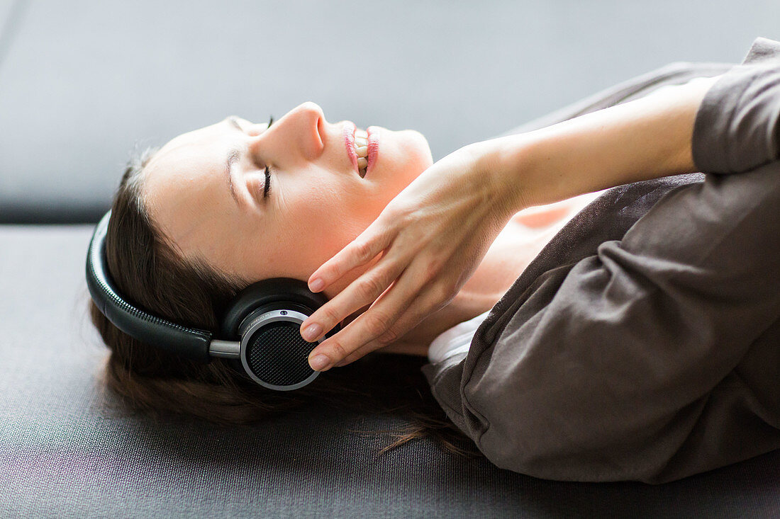 Woman using headphones