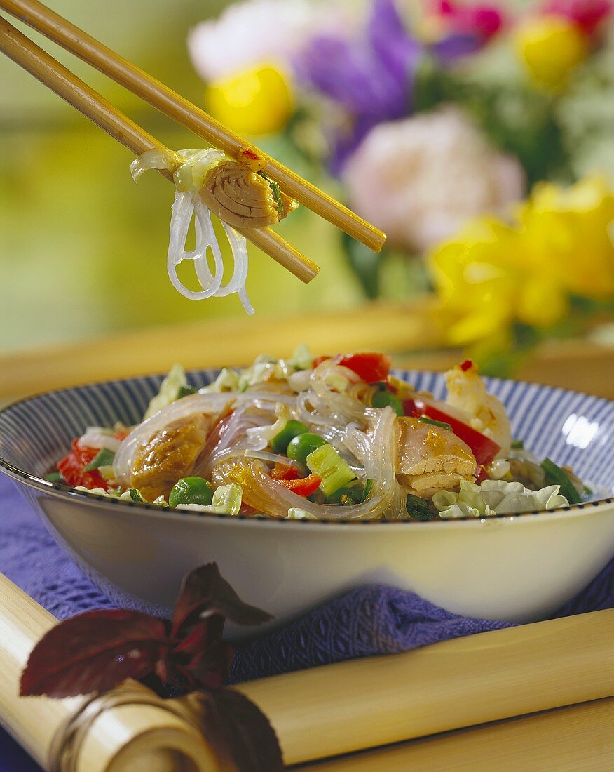 Asian glass noodle salad with Chinese vegetables and tuna