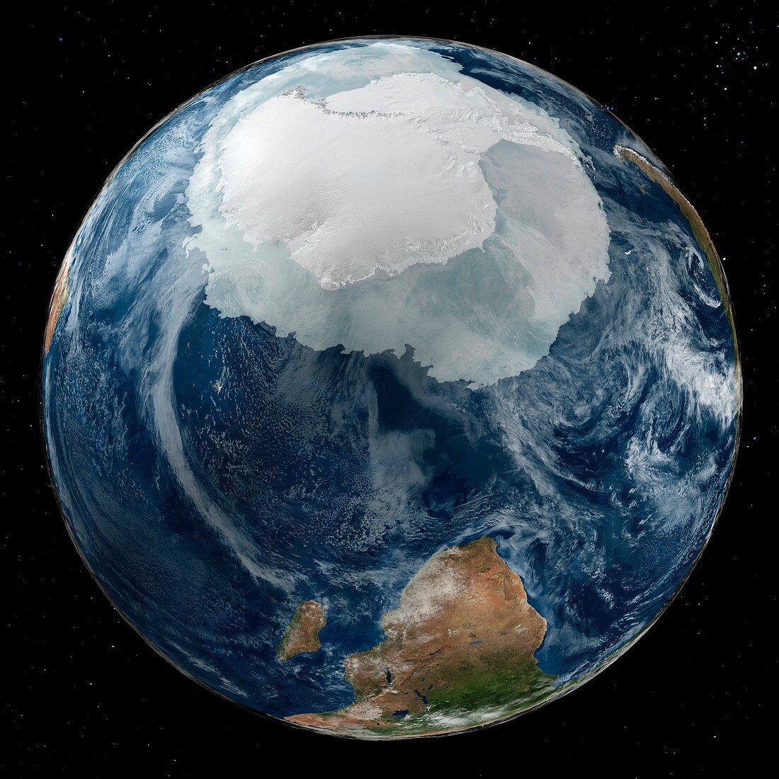 Antarctica and southern Africa, satellite image