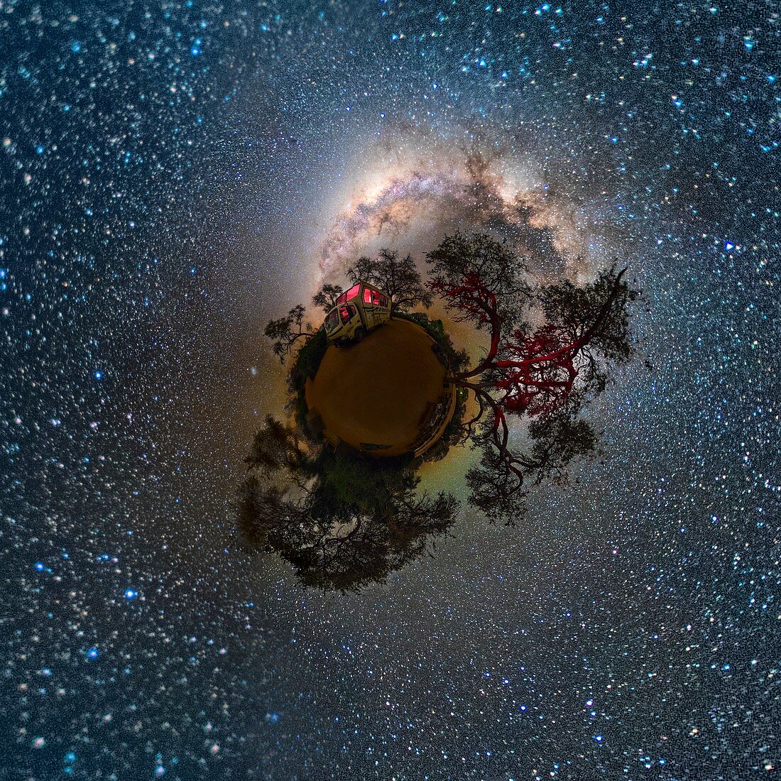 Night sky in Namibia, stereographic projection