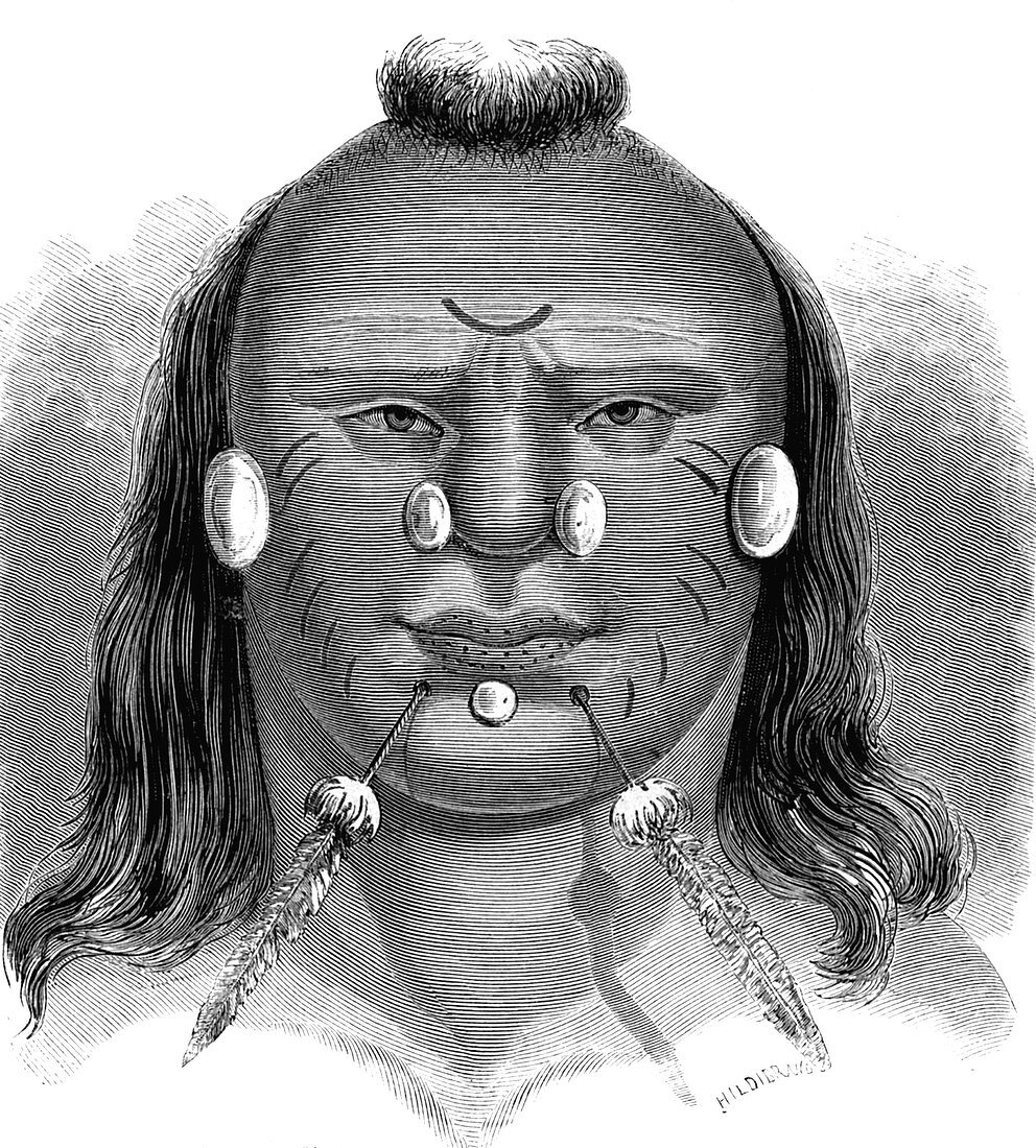 19th Century South American Mayoruna man, illustration