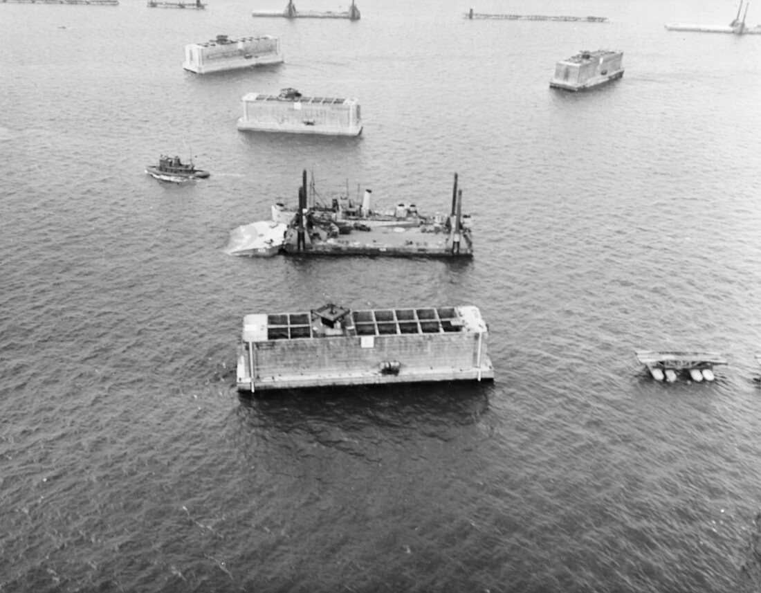 Caissons off Normandy invasion beaches, June 1944