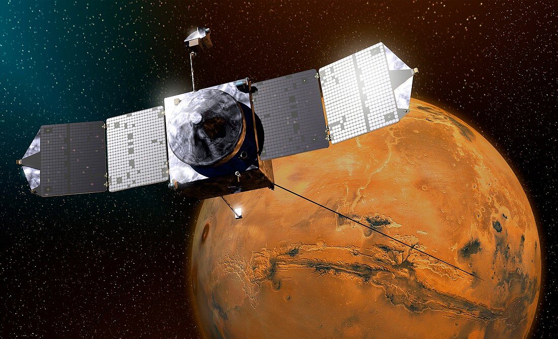 MAVEN spacecraft in Mars orbit, illustration