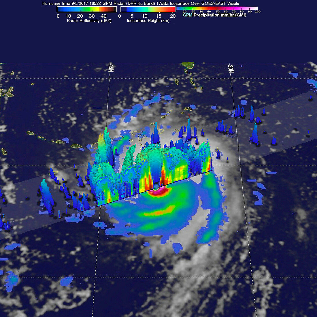 Hurricane Irma rainfall, 3D satellite image