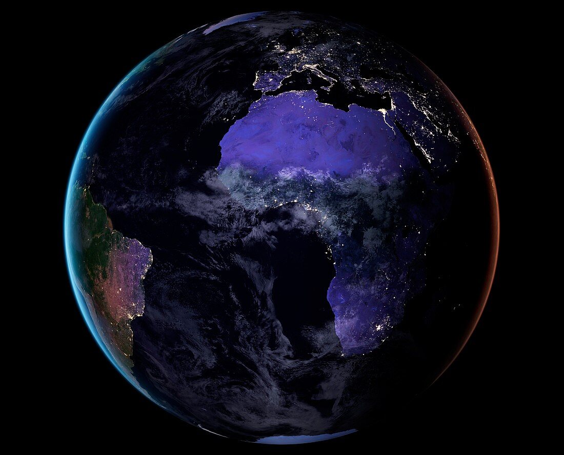 Europe and Africa at night, satellite image
