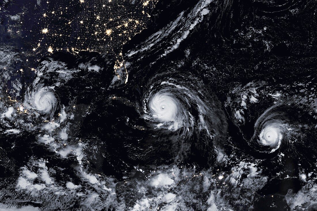 Hurricanes Irma, Jose and Katia, satellite image