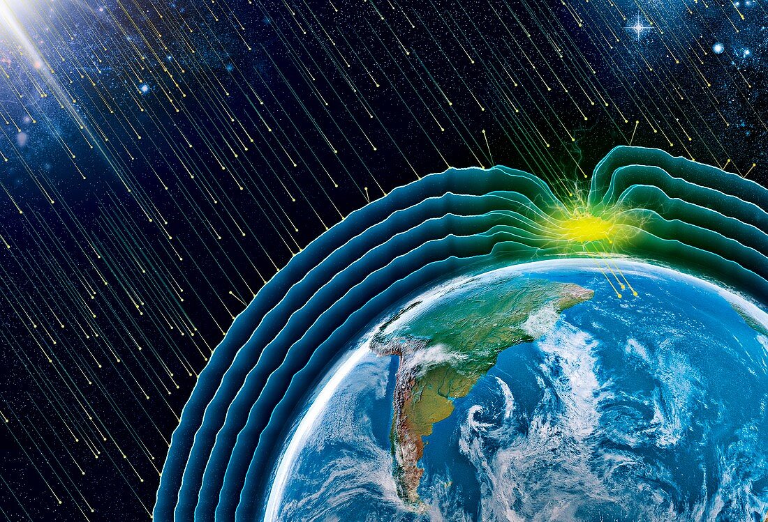 Earth's magnetic field and aurora, illustration