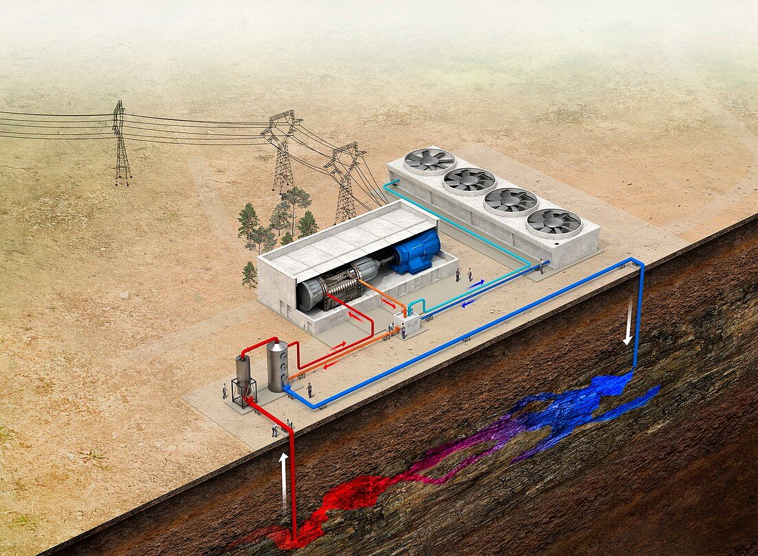 Geothermal power station, illustration