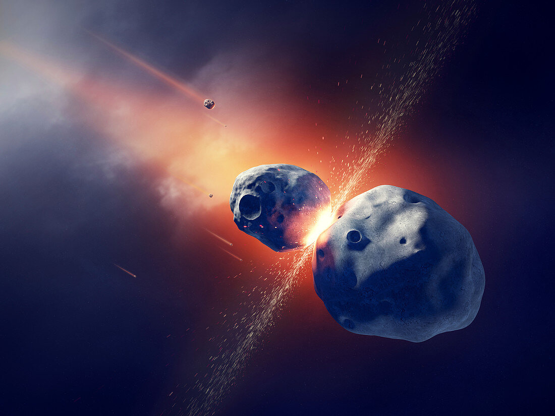 Asteroids colliding in space