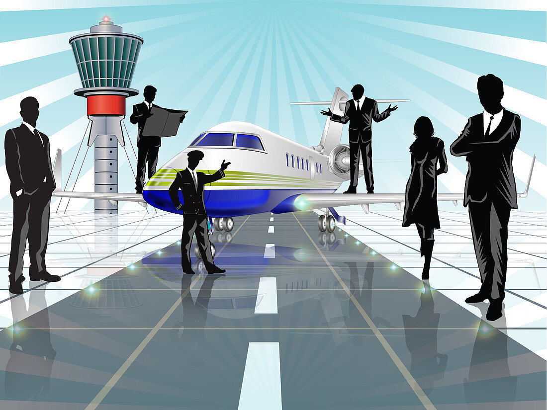 Business executives at an airport, illustration