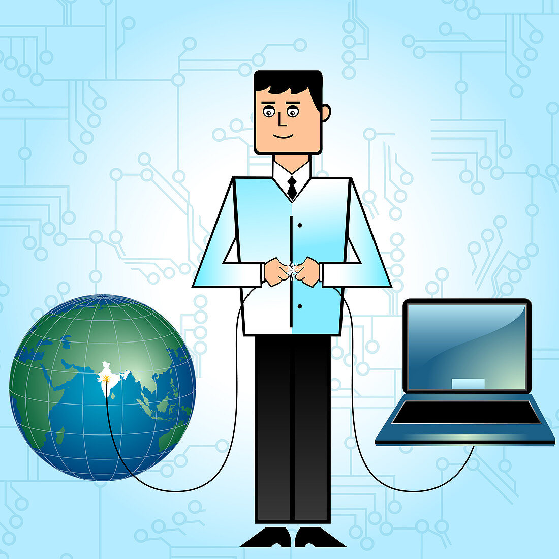 Businessman connecting India with network, illustration