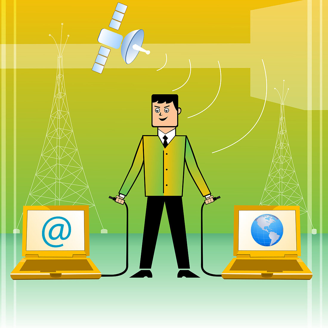 Businessman connecting World with Internet, illustration