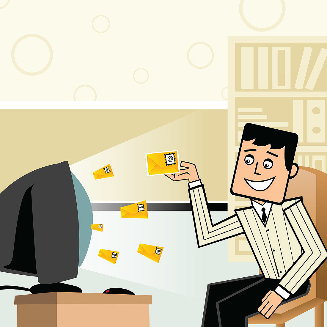 Businessman receiving e-mails, illustration