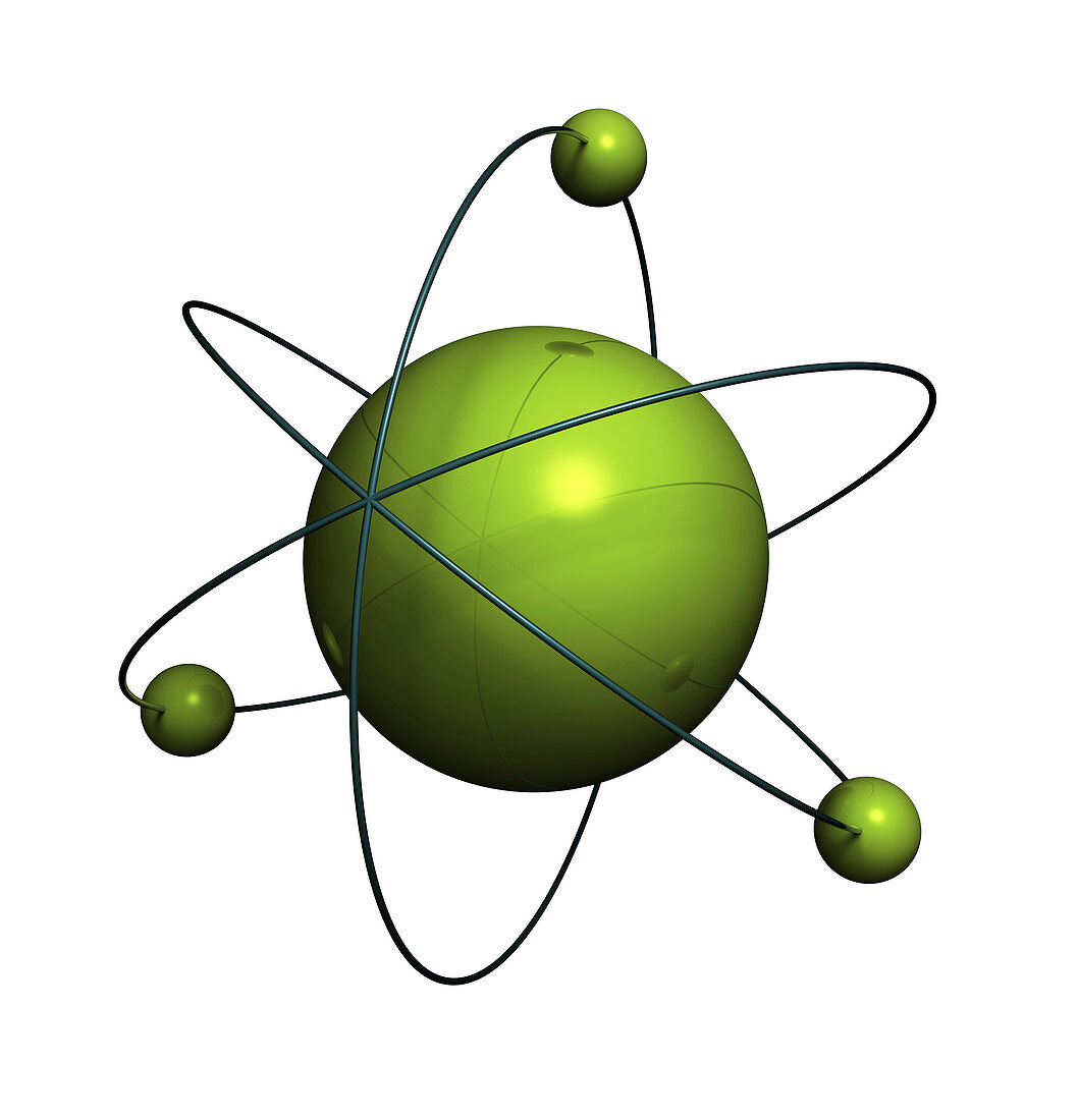 Green atoms against white background