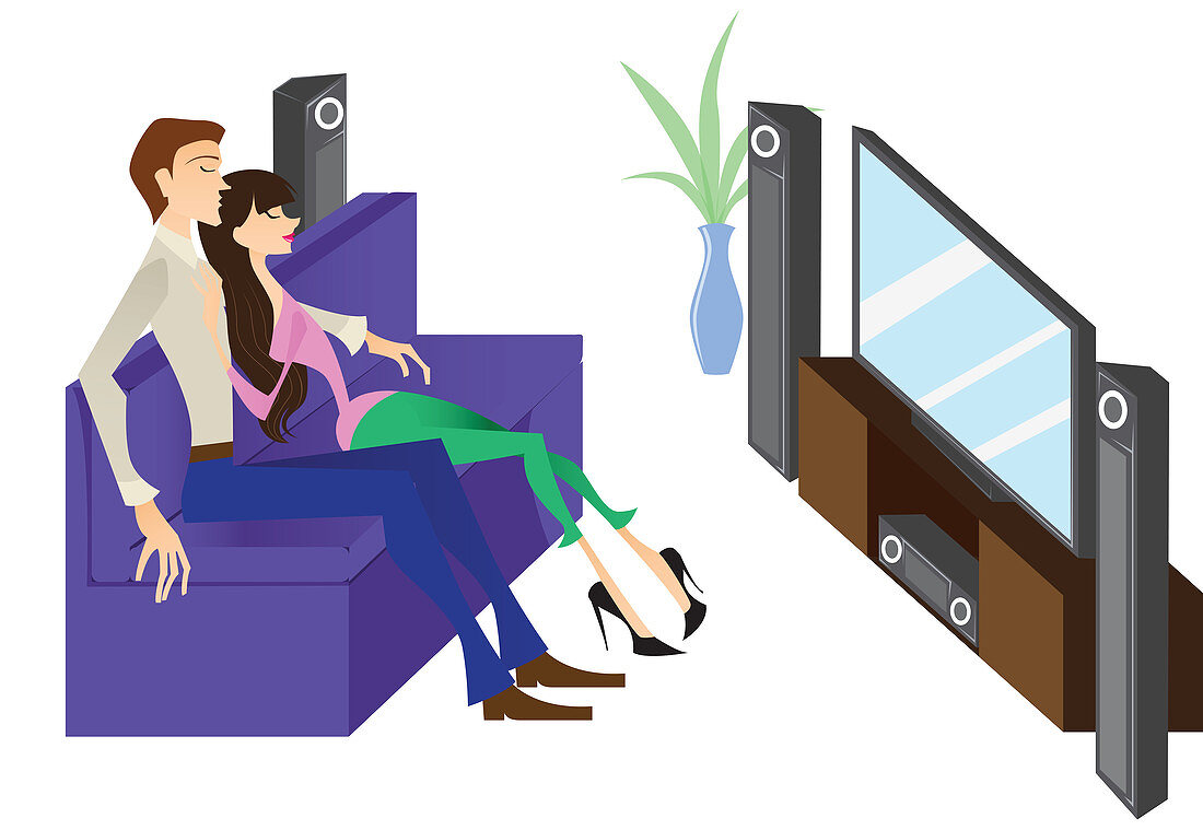 Couple watching television, illustration