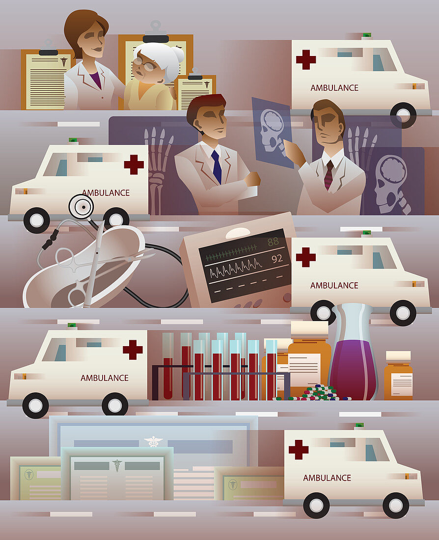 Illustration of Ambulance and hospital