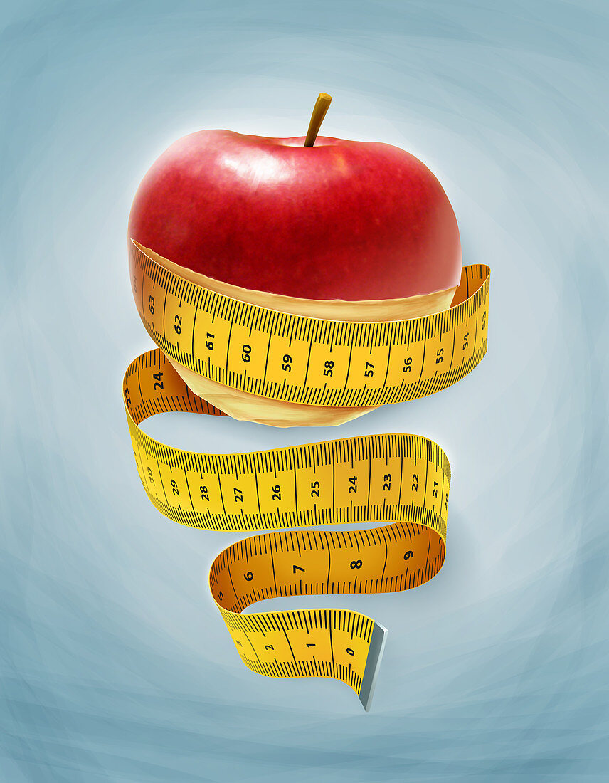 Illustration of an apple wrapped with measuring tape