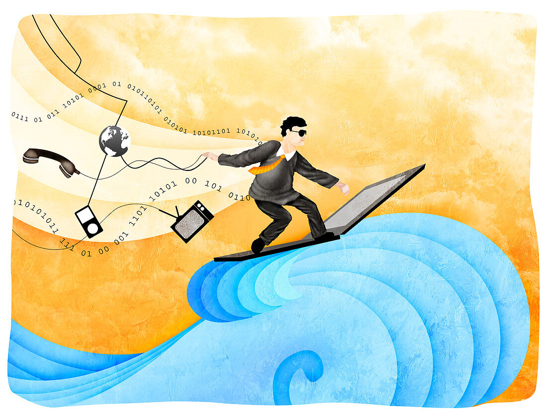 Businessman surfing the net, illustration