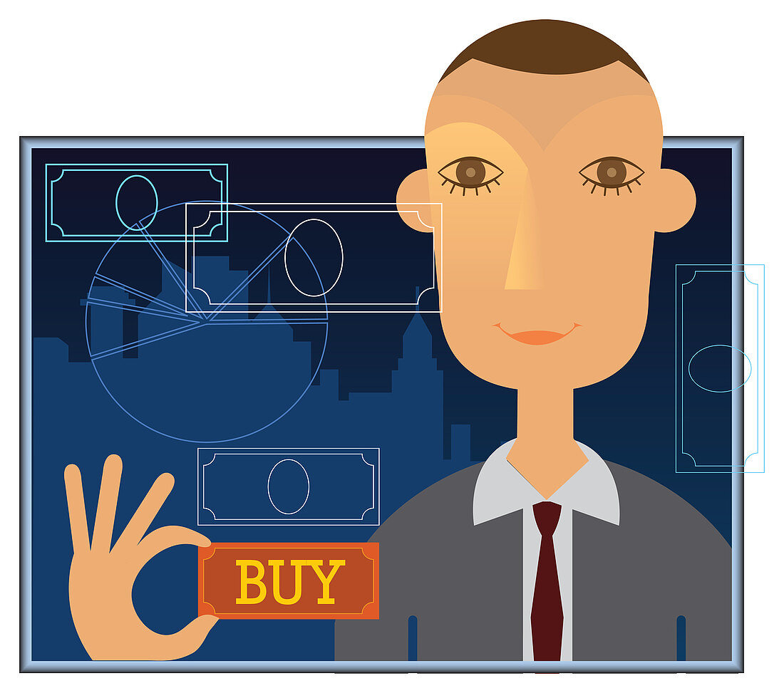 Businessman trading online, illustration