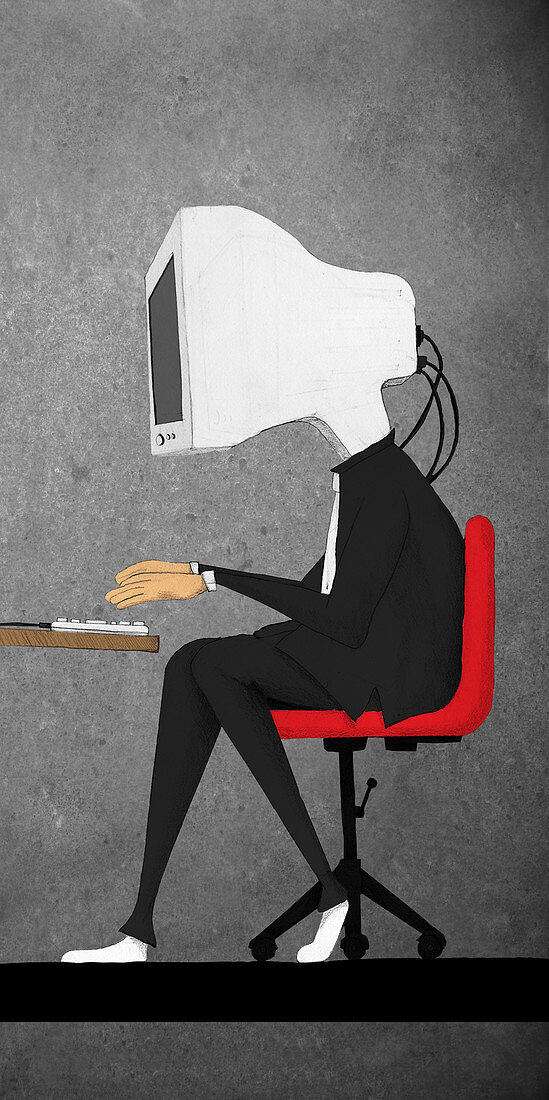 Businessman with a computer in place of head, illustration