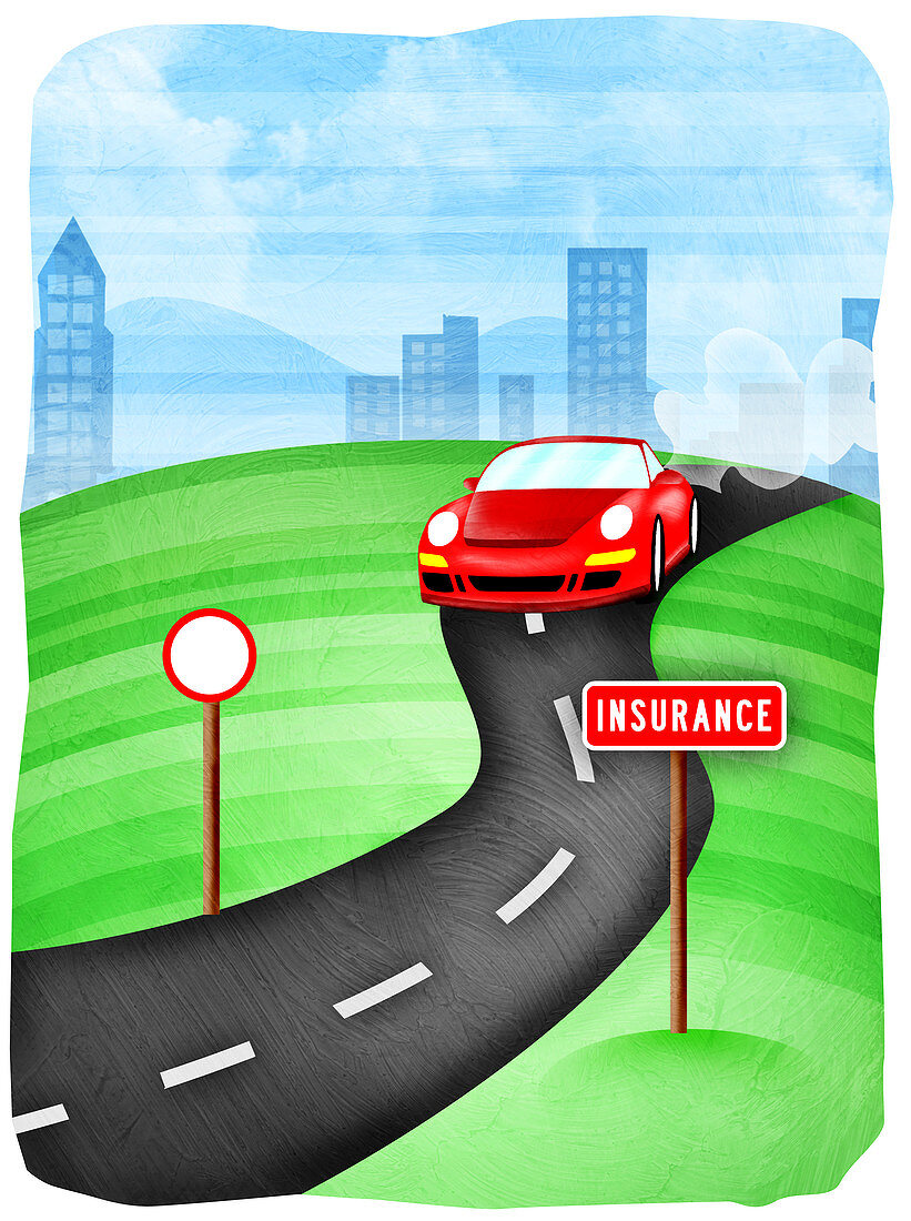 Car moving on a road, illustration