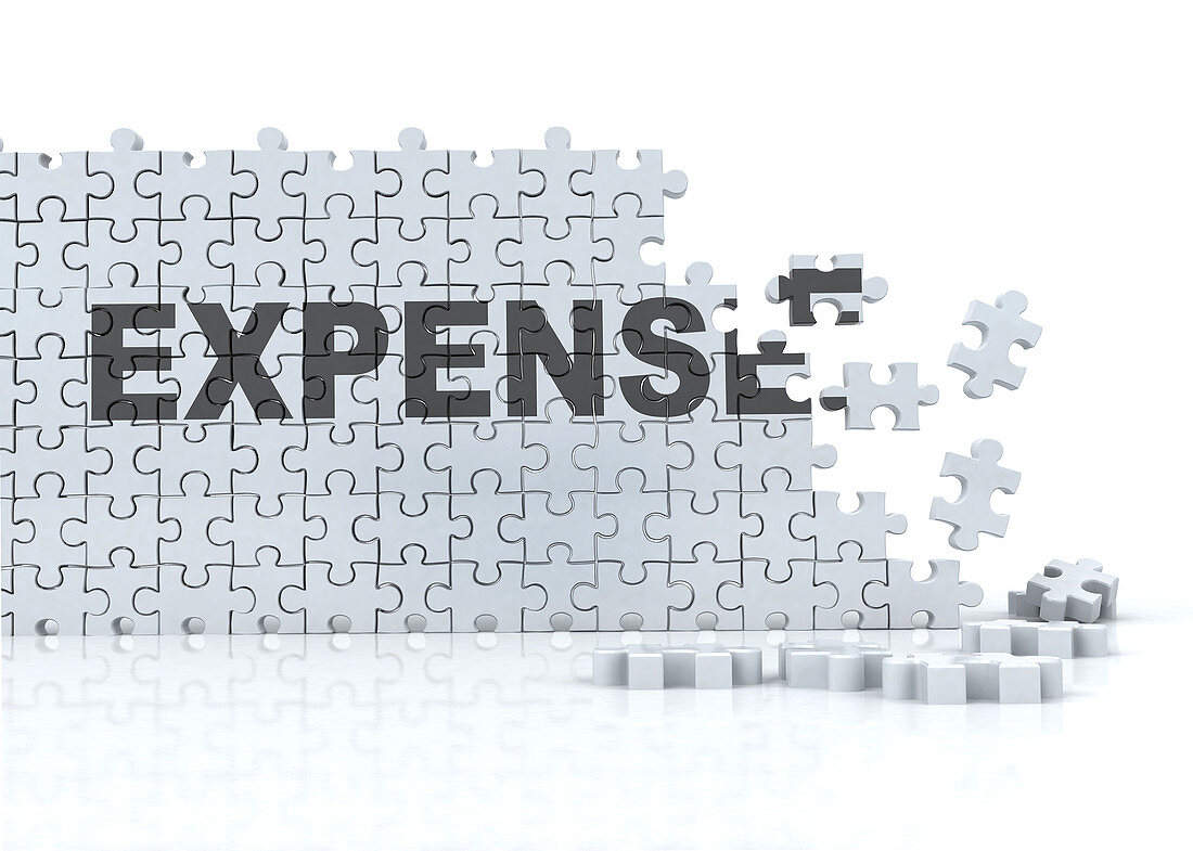 Conceptual illustration of expenses on puzzle