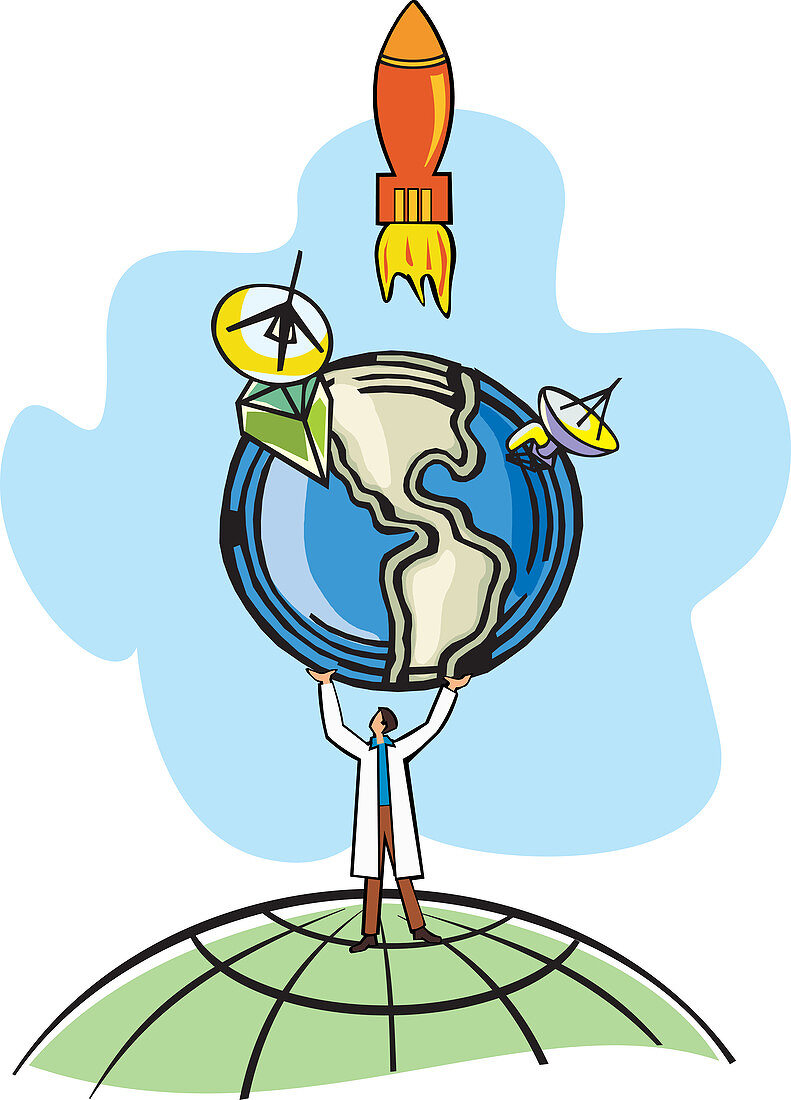 Conceptual illustration of scientist holding the earth