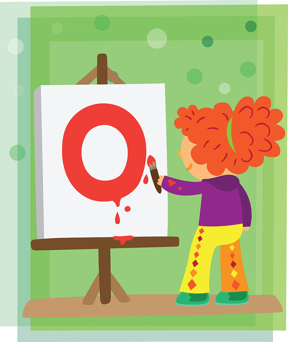 Illustration of girl painting letter O
