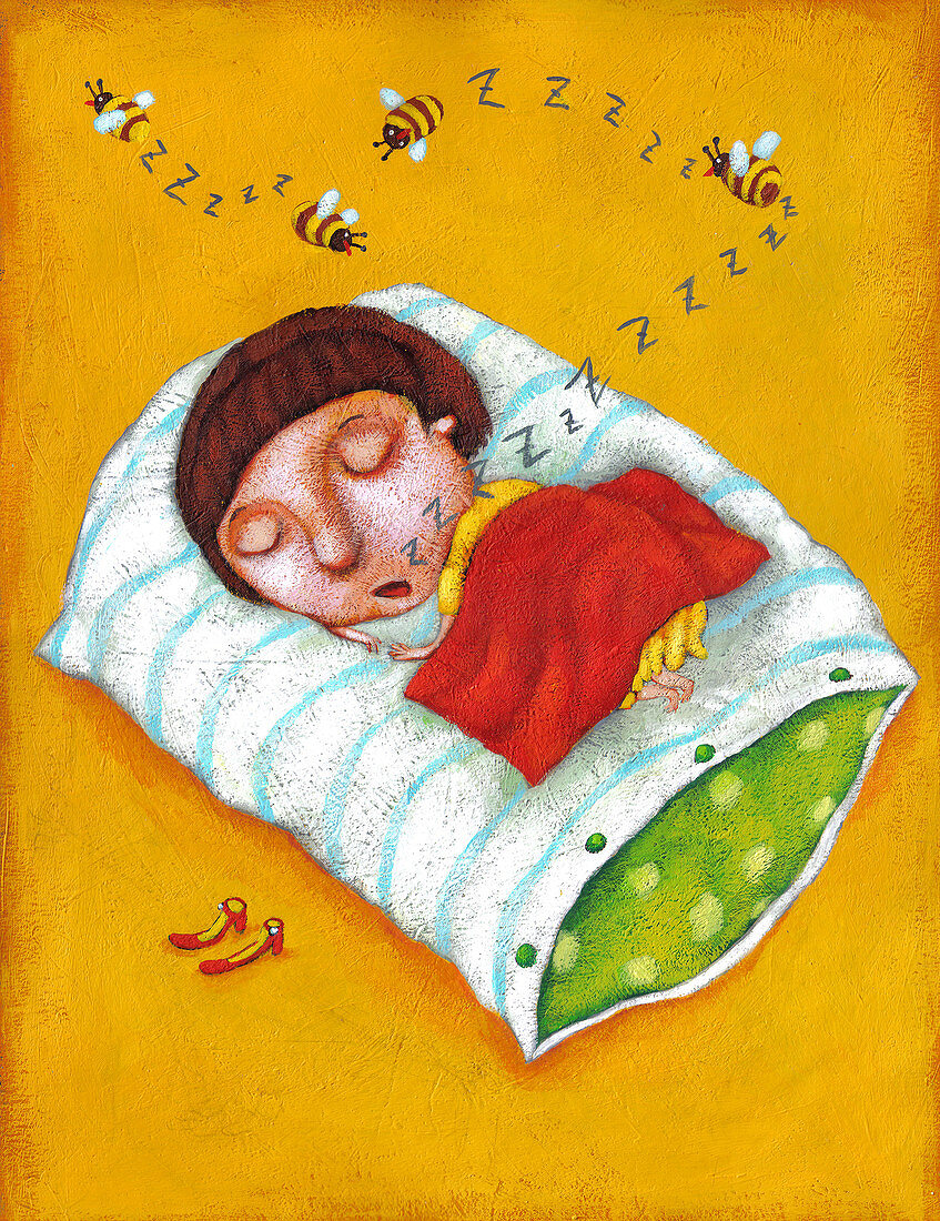 Illustration of girl sleeping on pillow