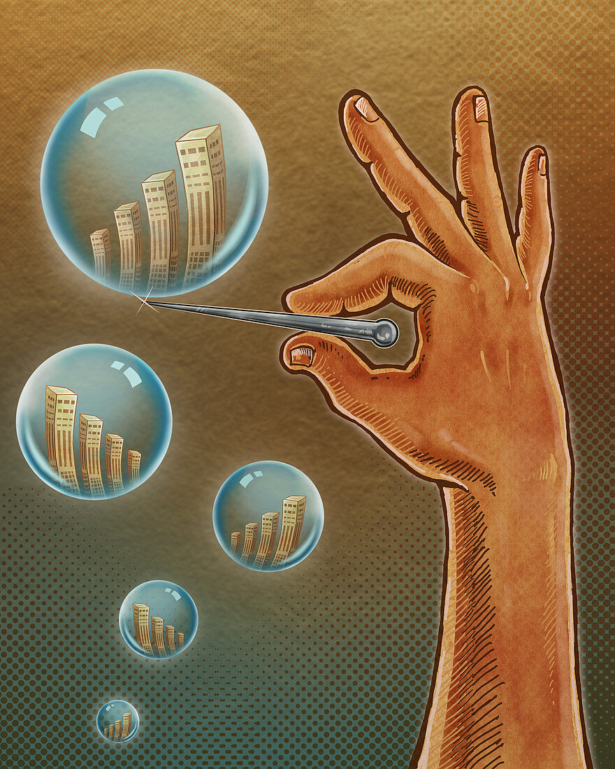 Illustration of hand bursting bubble