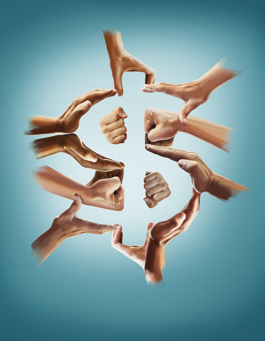 Illustration of hands forming dollar sign