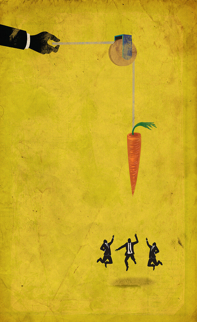 Illustration of business people jumping for carrot