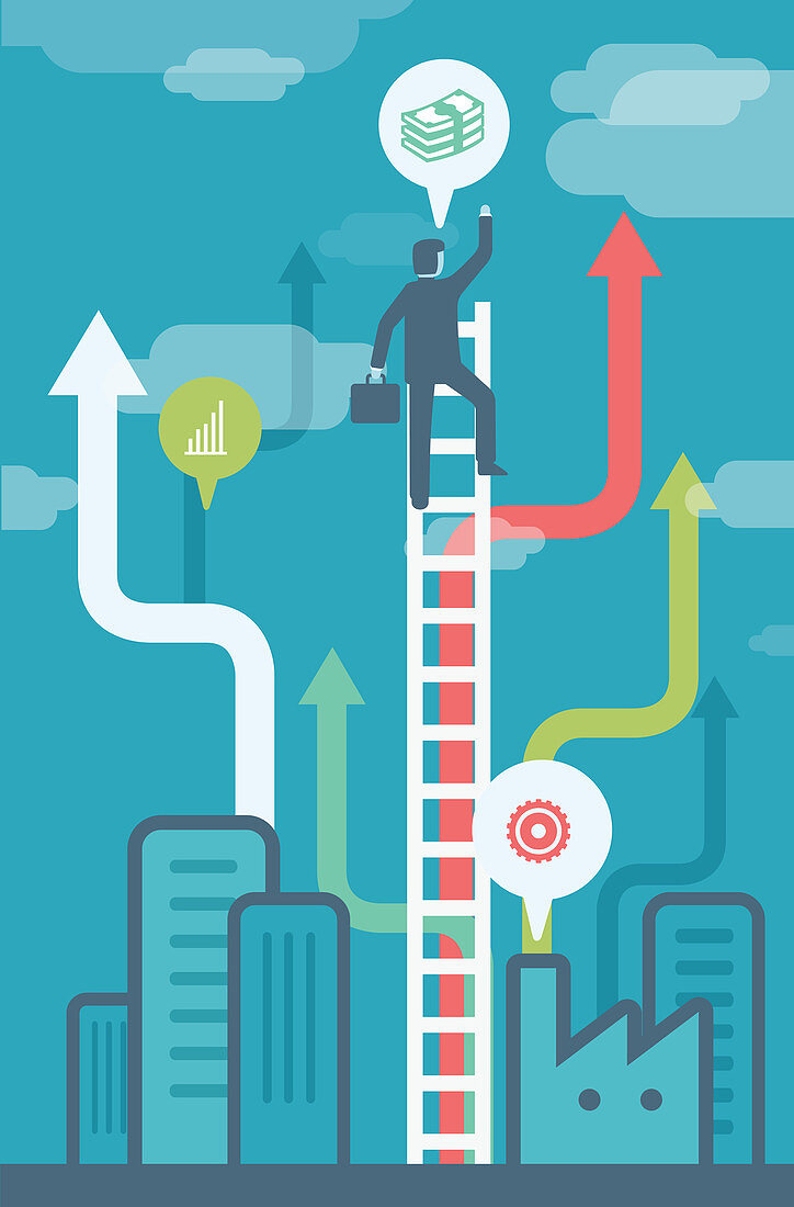 Illustration of businessman climbing ladder