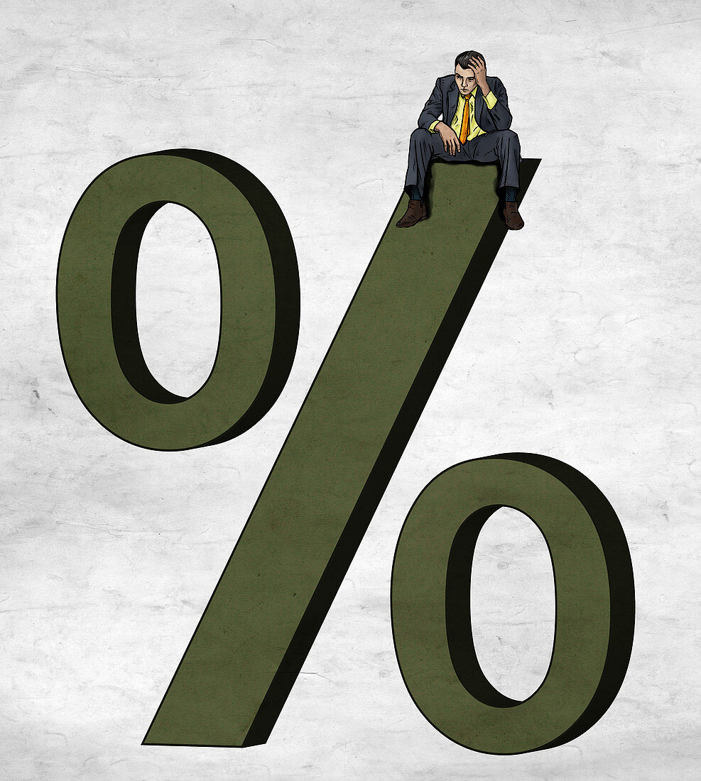 Illustration of businessman sitting on percentage sign